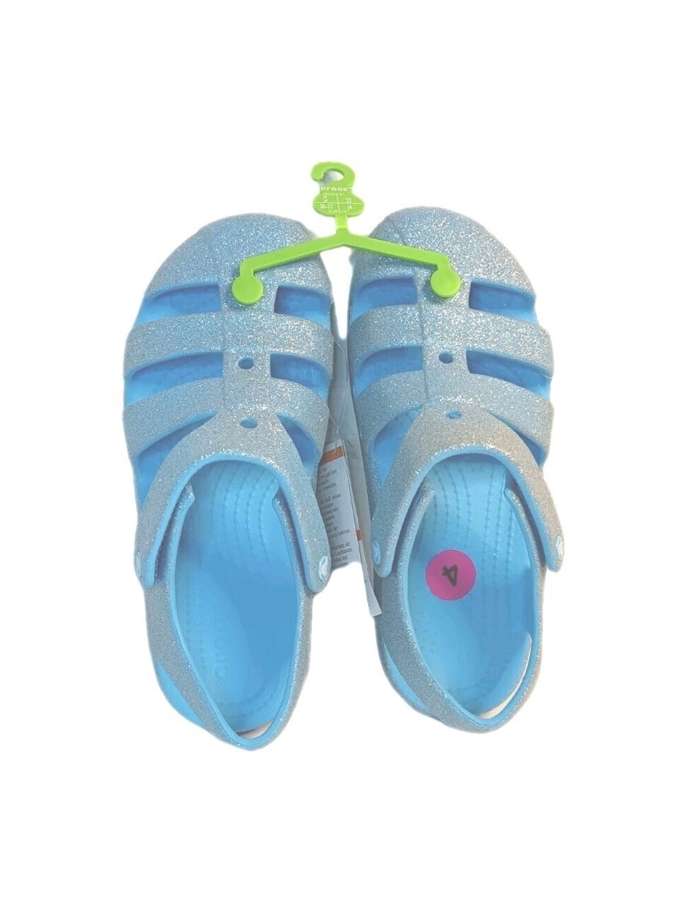 NEW Crocs Classic Fisherman Sandals Girls Sz J4 Glitter Blue Lightweight Casual
